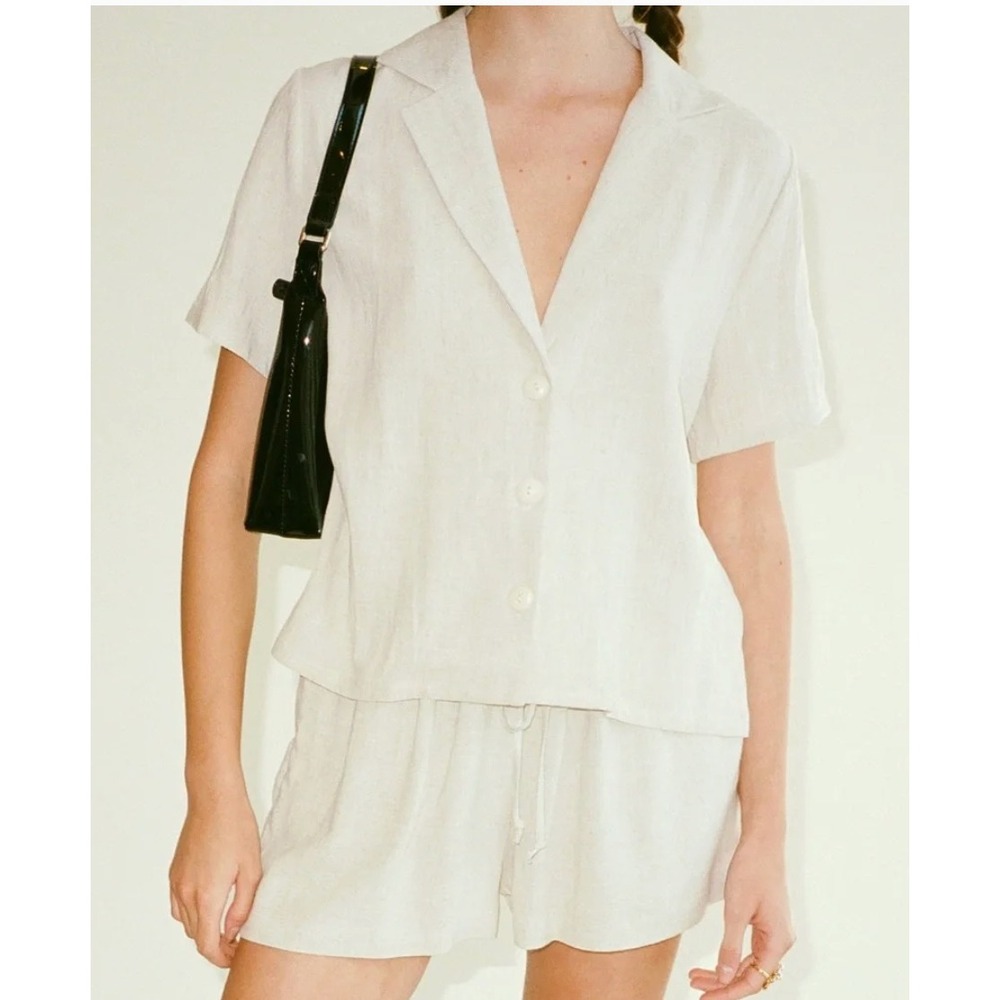 LISA SAYS GAH Andie Short Set Beige Linen Blend Women's Size Size Small